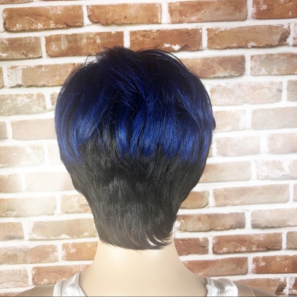 Synthetic Short 2 Toned Blue Black Women’s Wig - Picture 3 of 7
